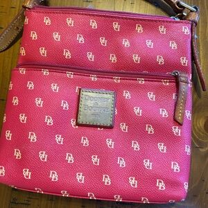 Dooney & Bourke Red Crossbody Bag with Logo Pattern